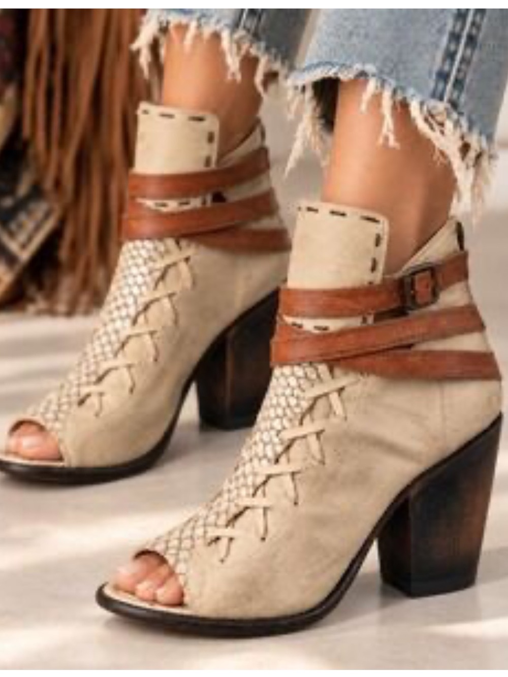 Freebies by Steven “Eagle” Strappy Leather Peep Toe Booties. Western. Boho. SZ 7